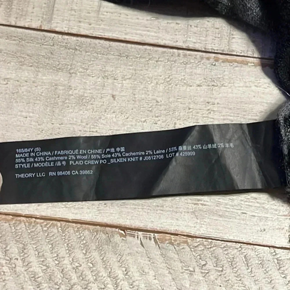 Theory Women Gray Black Plaid Long Sleev Crew Neck Knit Sweater Small Silk Cashm - Picture 5 of 8